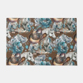 馬の女の子女性のカーボーイパターンターコイズフローラ ドアマット (正面)