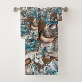 馬の女の子女性のカーボーイパターンターコイズフローラ バスタオルセット