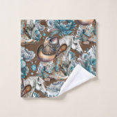 馬の女の子女性のカーボーイパターンターコイズフローラ バスタオルセット (ウォッシュタオル)