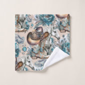 馬の女の子女性のカーボーイパターンターコイズフローラ バスタオルセット (ウォッシュタオル)