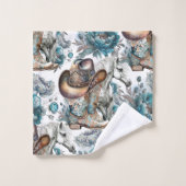 馬の女の子女性のカーボーイパターンターコイズフローラ バスタオルセット (ウォッシュタオル)