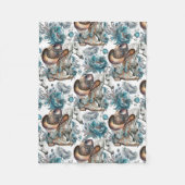 馬の女の子女性のカーボーイパターンターコイズフローラ フリースブランケット (正面)