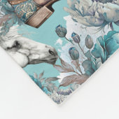 馬の女の子女性のカーボーイパターンターコイズフローラ フリースブランケット (角)