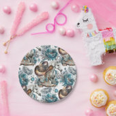 馬の女の子女性のカーボーイパターンターコイズフローラ ペーパープレート (パーティー)