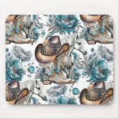 馬の女の子女性のカーボーイパターンターコイズフローラ マウスパッド (正面)
