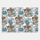 馬の女の子女性のカーボーイパターンターコイズフローラ ラッピングペーパーシート (正面3)