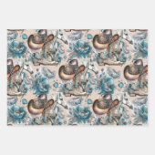 馬の女の子女性のカーボーイパターンターコイズフローラ ラッピングペーパーシート (正面2)