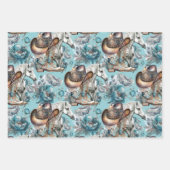 馬の女の子女性のカーボーイパターンターコイズフローラ ラッピングペーパーシート (正面)