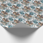 馬の女の子女性のカーボーイパターンターコイズフローラ ラッピングペーパー (角)