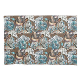 馬の女の子女性のカーボーイパターンターコイズフローラ 枕カバー