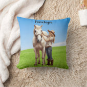 馬の女の子 馬に乗る 草原 オーダーメイド クッション (ブランケット)