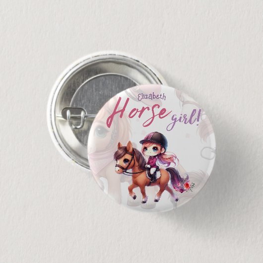 馬の女パーソナライズされたの子のドレスセージのライダー 缶バッジ (正面&裏面)