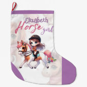 馬の女パーソナライズされたの子ドレッセージライダークリスマス ラージクリスマスストッキング (正面)