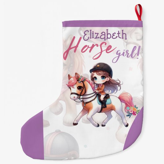 馬の女パーソナライズされたの子ドレッセージライダークリスマス ラージクリスマスストッキング (裏面)