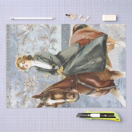 馬の女性の馬の青の混合メディアデコページ 薄葉紙 (クラフト)