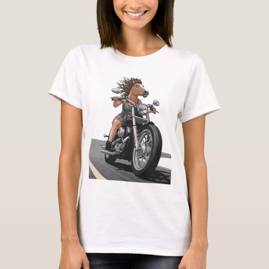 馬の婦人オートバイ Tシャツ (正面)