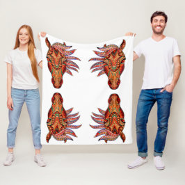 馬の宝石カラフル女性のカーボーイブラウンホワイトレッド フリースブランケット