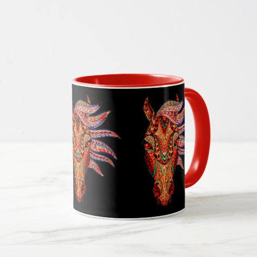 馬の宝石カラフル女性のカーボーイ黒褐色の赤 マグカップ (正面右)