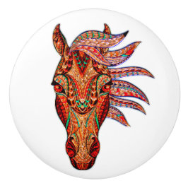 馬の宝石モザイクカラフル女性のカーボーイホワイトブラウン セラミックノブ