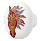 馬の宝石モザイクカラフル女性のカーボーイホワイトブラウン セラミックノブ (右)