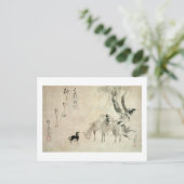 馬の家族,北斎騎馬家,北斎,墨絵 ポストカード (スタンド正面)