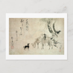 馬の家族,北斎騎馬家,北斎,墨絵 ポストカード