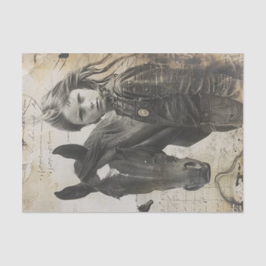 馬の少女 ウェスタン ヴィンテージ デコパージュ 薄葉紙 (正面)