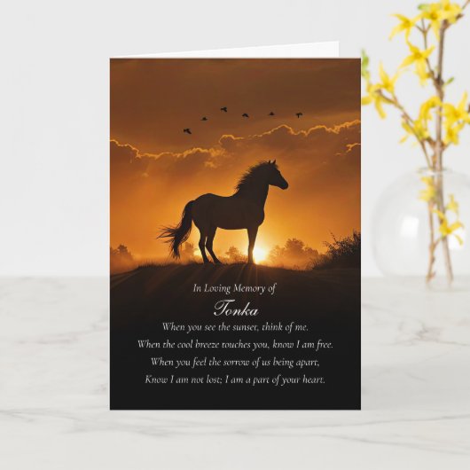 馬の悔やみや弔慰の悔やみ馬の名前の損失 カード (黄色い花)