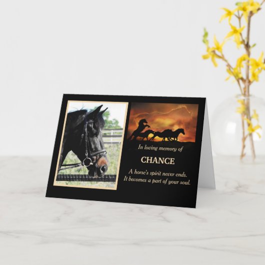 馬の悔やみや弔慰カスタム写真と名前メモリアルカード カード (黄色い花)