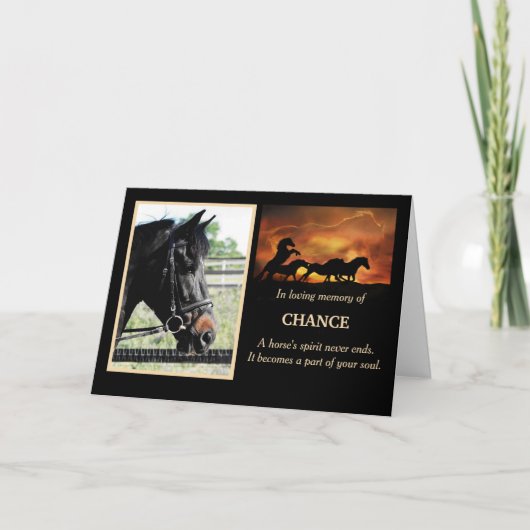 馬の悔やみや弔慰カスタム写真と名前メモリアルカード カード (正面)