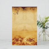 馬の放牧パーチメントモノグラム褐色セピア 便箋 (スタンド正面)