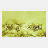 馬の放牧、アンティークオリーブグリーン 長方形シール (正面)