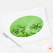 馬の放牧、アンティークライトグリーンオーバル 楕円形シール (封筒)