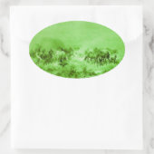 馬の放牧、アンティークライトグリーンオーバル 楕円形シール (バッグ)