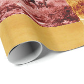 馬の放牧、アンティーク赤茶色イエローグリーン ラッピングペーパー (ロールコーナー)