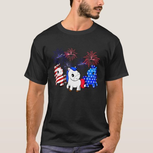 馬の旗の色 馬 アメリカの旗 7月4日 Tシャツ (正面)
