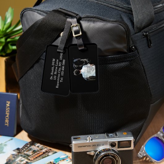 馬の暗い荷物タグを持つ男性 ラゲッジタグ (正面&裏面)