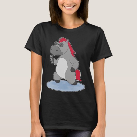 馬の歌うマイク 歌う Tシャツ (正面)