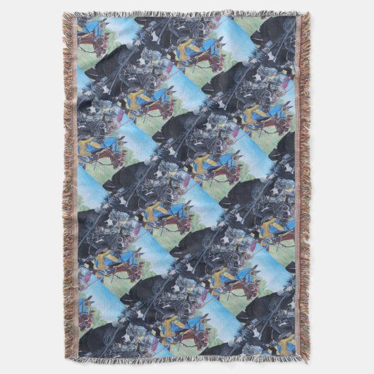 馬の歴史的な芸術で馬上槍試合をしている中世騎士 スローブランケット (正面縦)