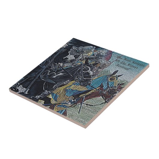 馬の歴史的な芸術で馬上槍試合をしている中世騎士 タイル (側面)