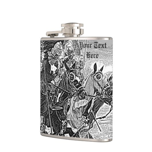 馬の歴史的な芸術で馬上槍試合をしている中世騎士 フラスク (左)