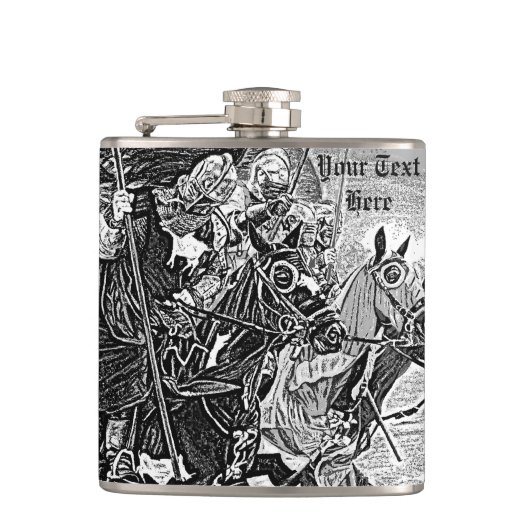 馬の歴史的な芸術で馬上槍試合をしている中世騎士 フラスク (正面)