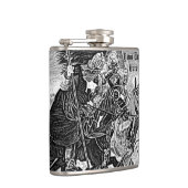 馬の歴史的な芸術で馬上槍試合をしている中世騎士 フラスク (右)