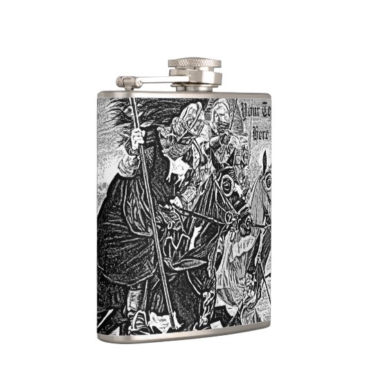 馬の歴史的な芸術で馬上槍試合をしている中世騎士 フラスク (右)