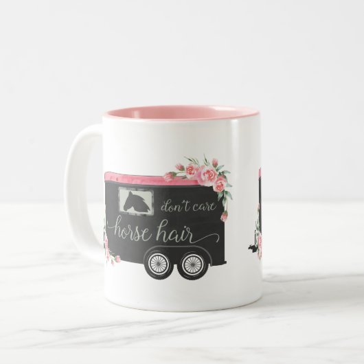 馬の毛は気にない-おもしろい馬術引用文 ツートーンマグカップ (正面左)