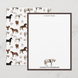 馬の水彩デザイン 馬の蹄鉄 馬の鞍 子供 ノートカード