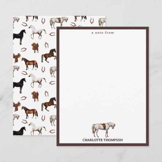 馬の水彩デザイン 馬の蹄鉄 馬の鞍 子供 ノートカード (正面/裏面)