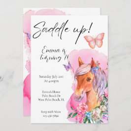 馬の水彩フラワー ミニマル 招待状