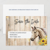 馬の水彩画ひまわりラスティック ウエスタンチック セーブザデート (正面/裏面)