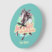 馬の水彩画を愛する女の子だけヴィンテージ ラージ壁時計 (傾斜)